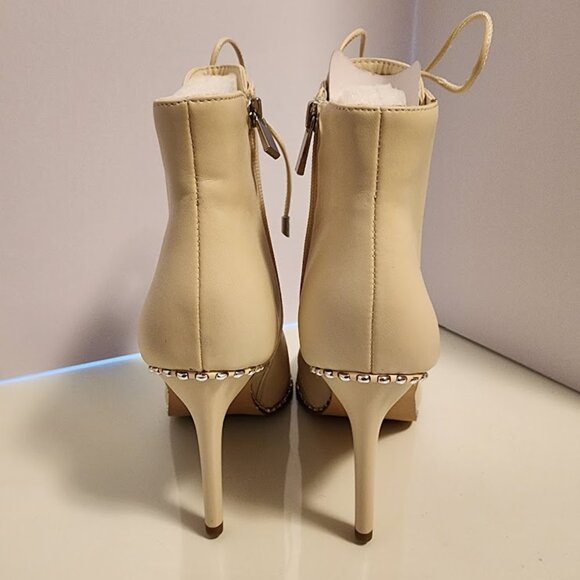 BCBGeneration Studded Lace-Up Cream Heeled Boots Size 8 - Picture 5 of 7